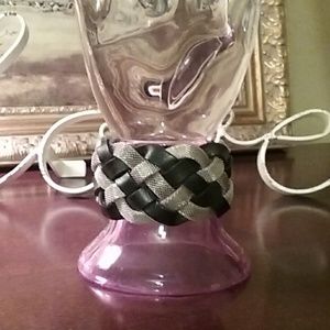 Leather and metal weave cuff bracelet